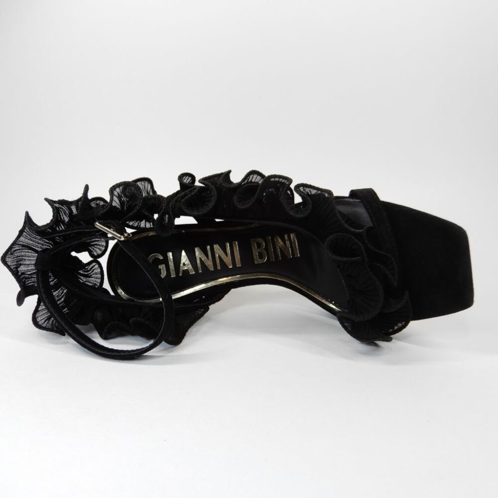 Gianni Bini Franz Sandals High Heels Size 6 Black Suede Chiffon Ruffle NEW - Picture 13 of 15
